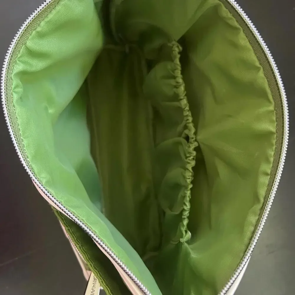 Joan & David Green Woven Leather Pouch with‎ White Trim